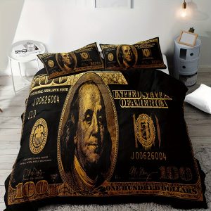Black Money Print Duvet and Pillow Covers Set